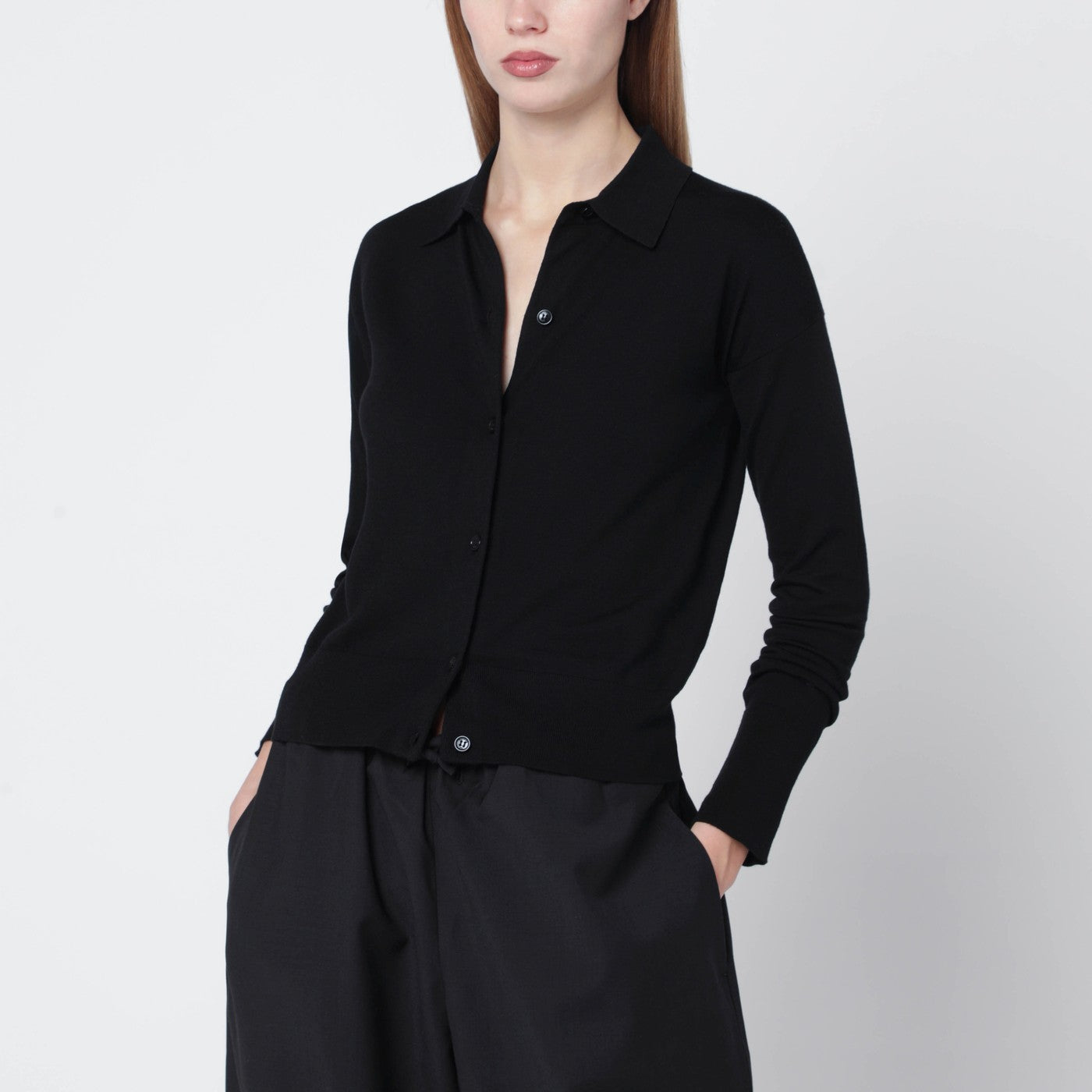 Black wool-blend cardigan