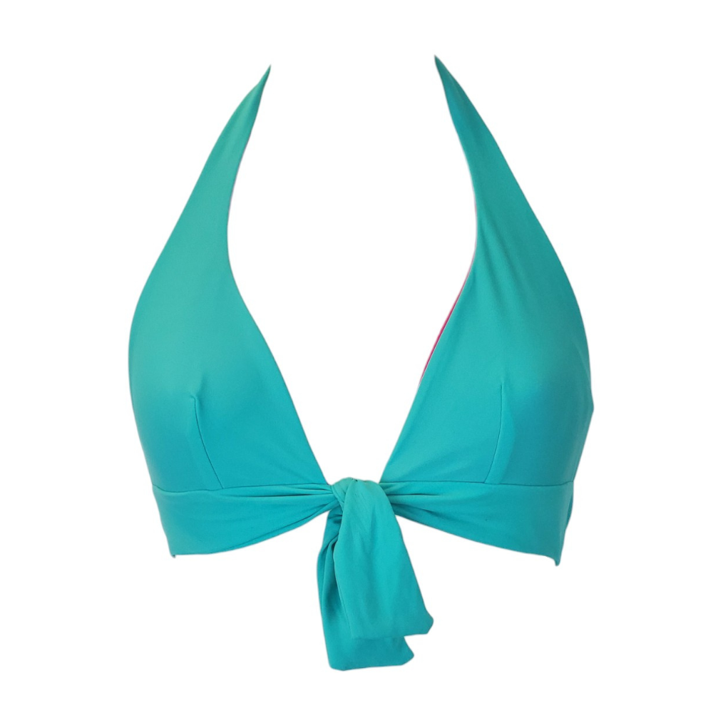 Moontide Reversible Front Tie Halterneck Bikini Top - AquaPink