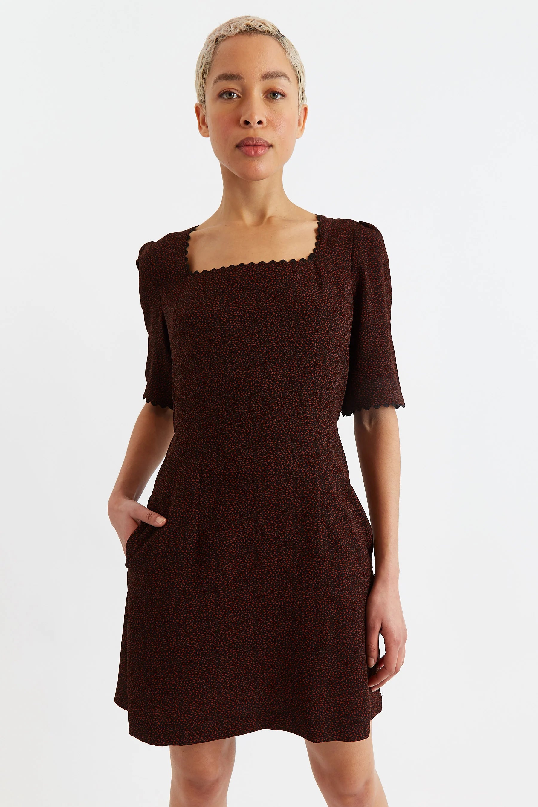 Nova Freckle Print Square Neck MIni Dress - RedBlack