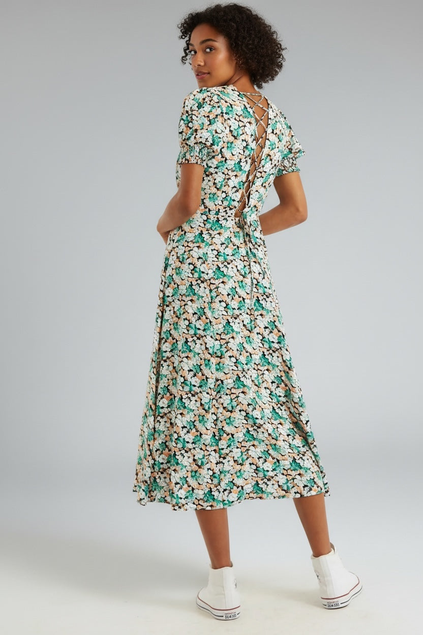 Romola Liseron Laced Back Midi Dress - Green