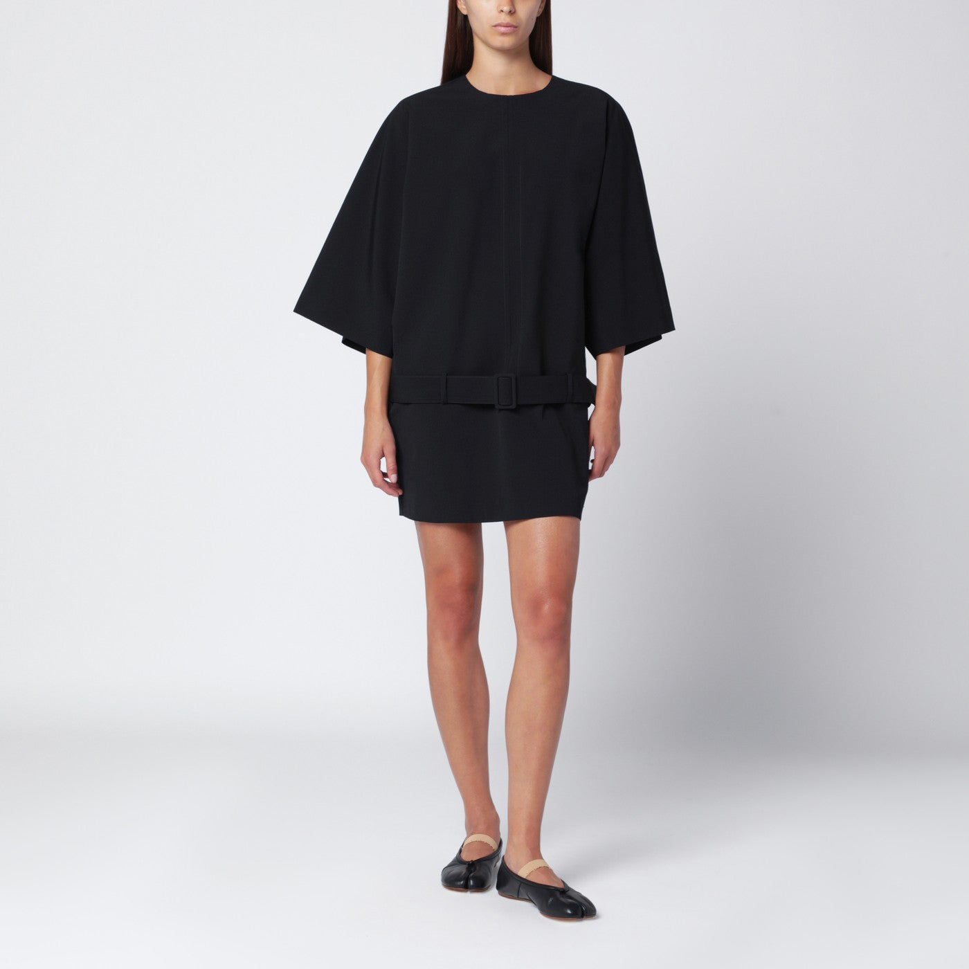 Black wool-blend mini dress