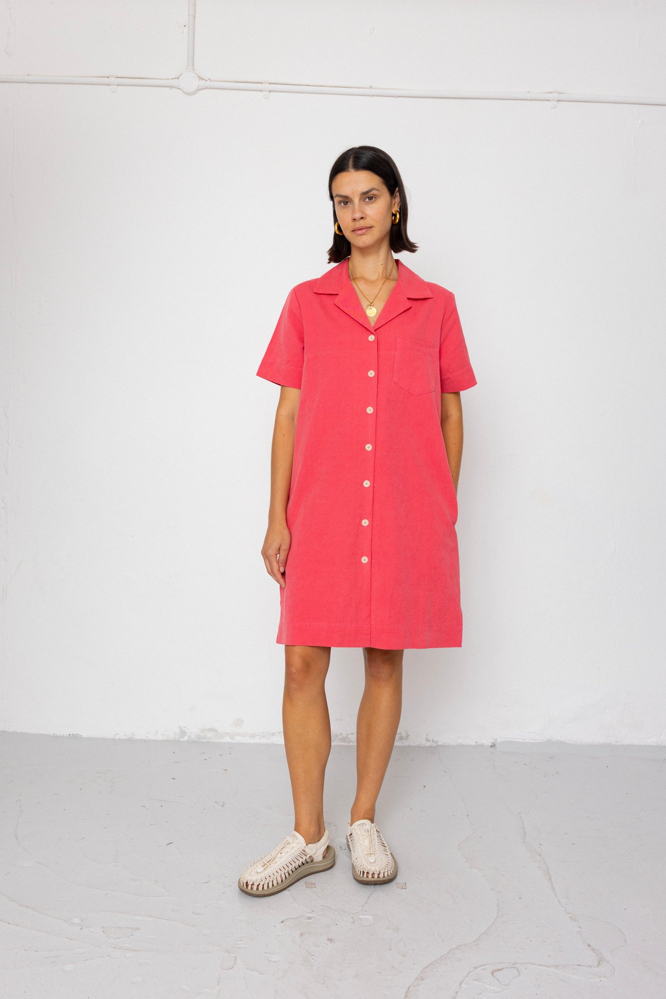 Shirt Dress - Rose Red