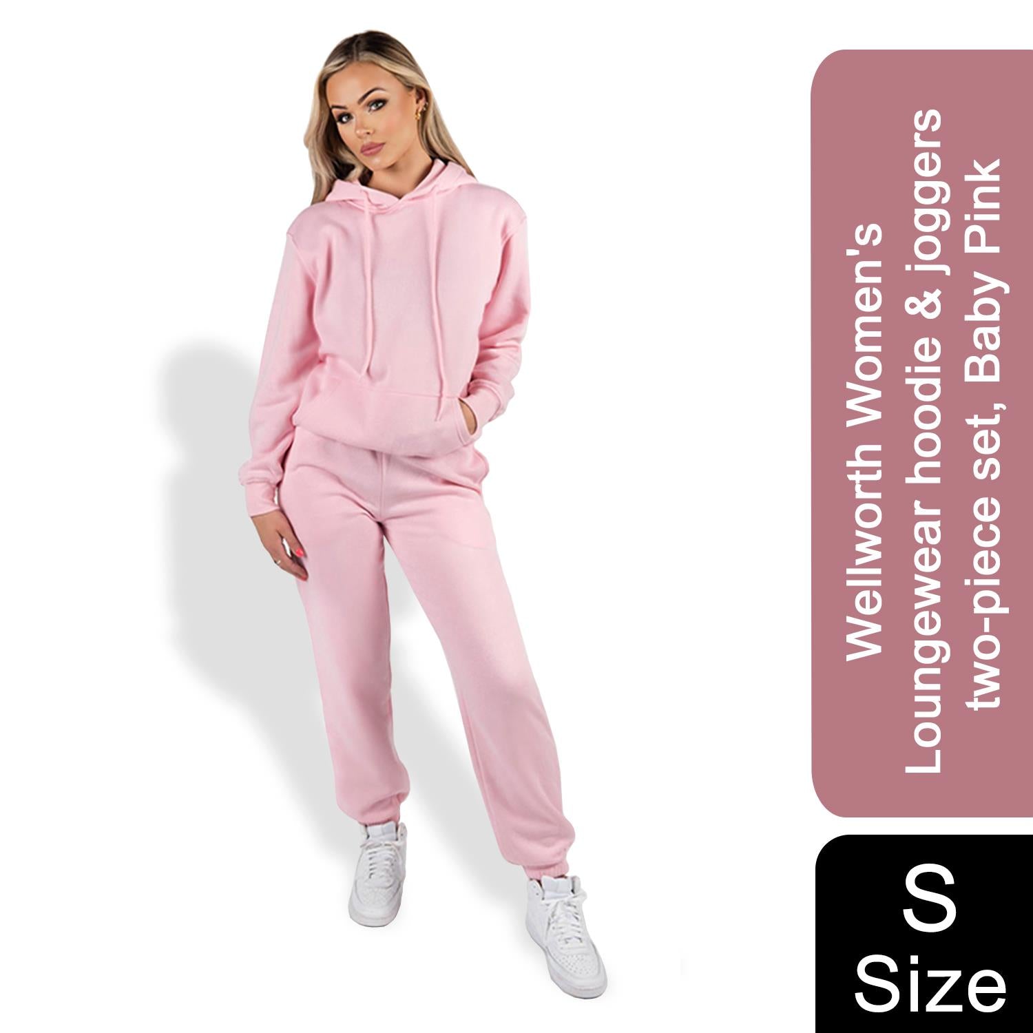 Wellworth Women's Loungewear Hoodie & Jogger pcs Set, Baby Blue or Baby Pink - Pink Small