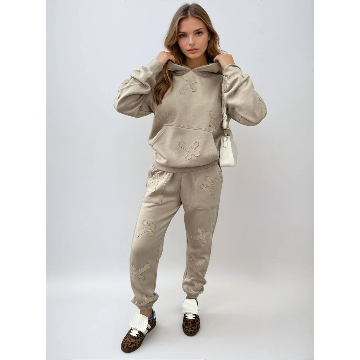 Cross Detail Oversized Hoodie and Jogger Co