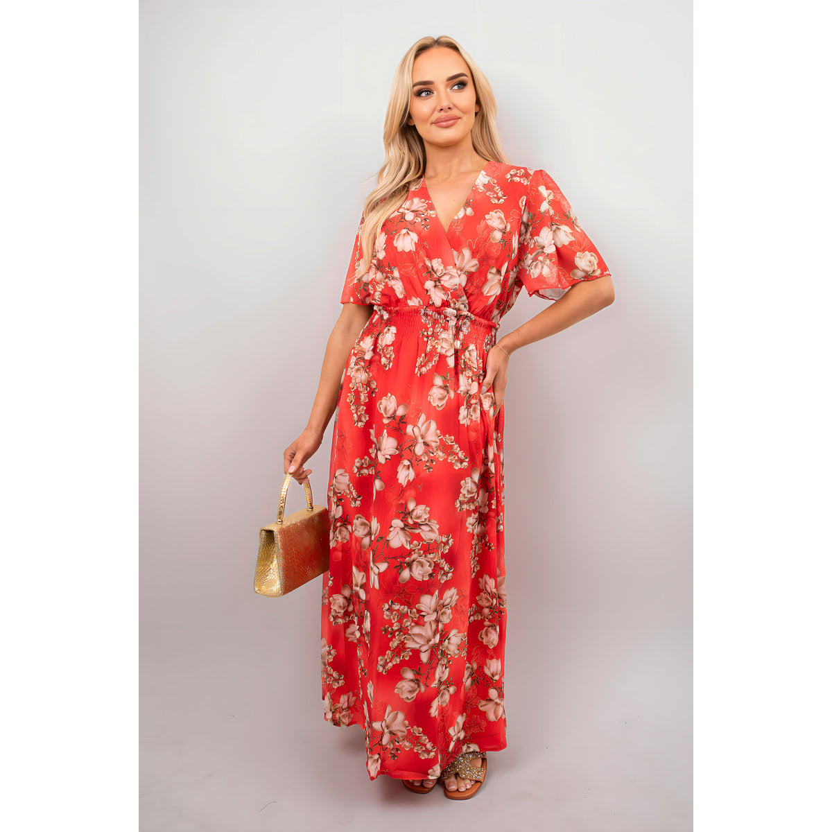 Floral Wrap Maxi Dress - Red SM