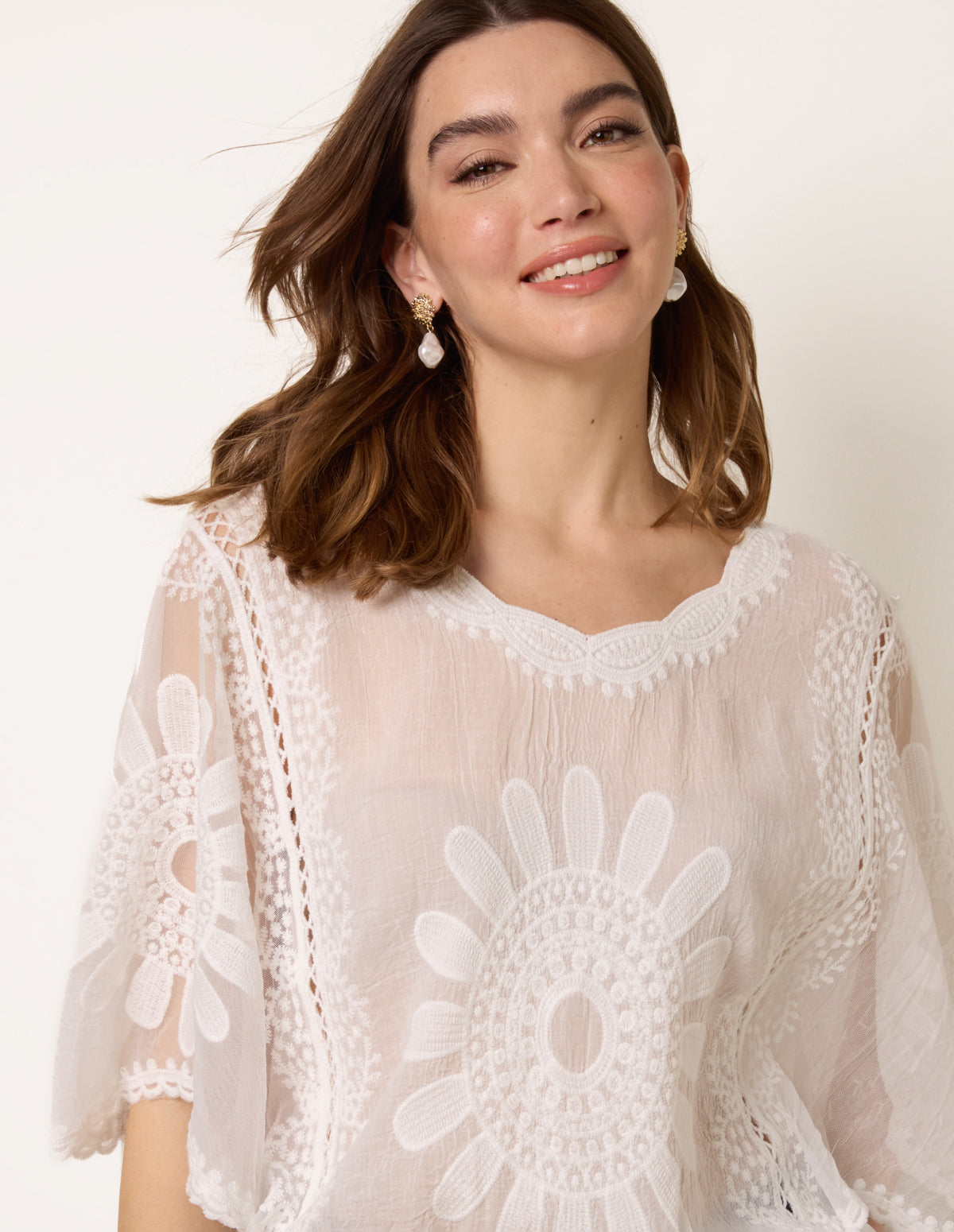 Sun Flower Lace Sleeve Blouse - ML IVORY