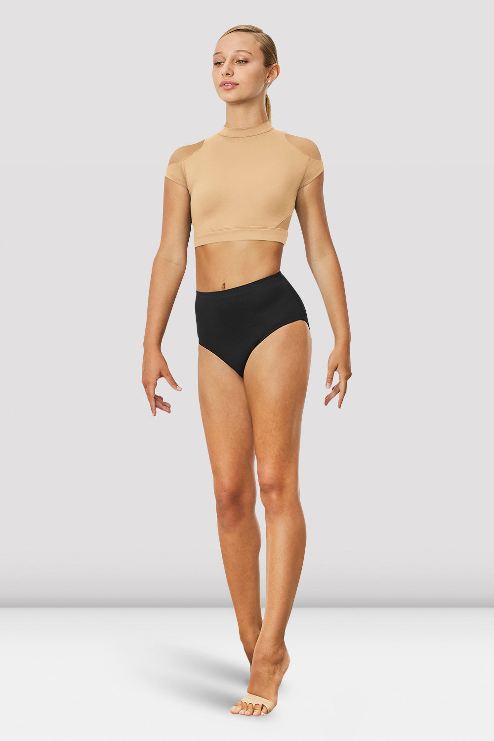 BLOCH Ladies Hanae Cap Sleeve Crop Top, Sand