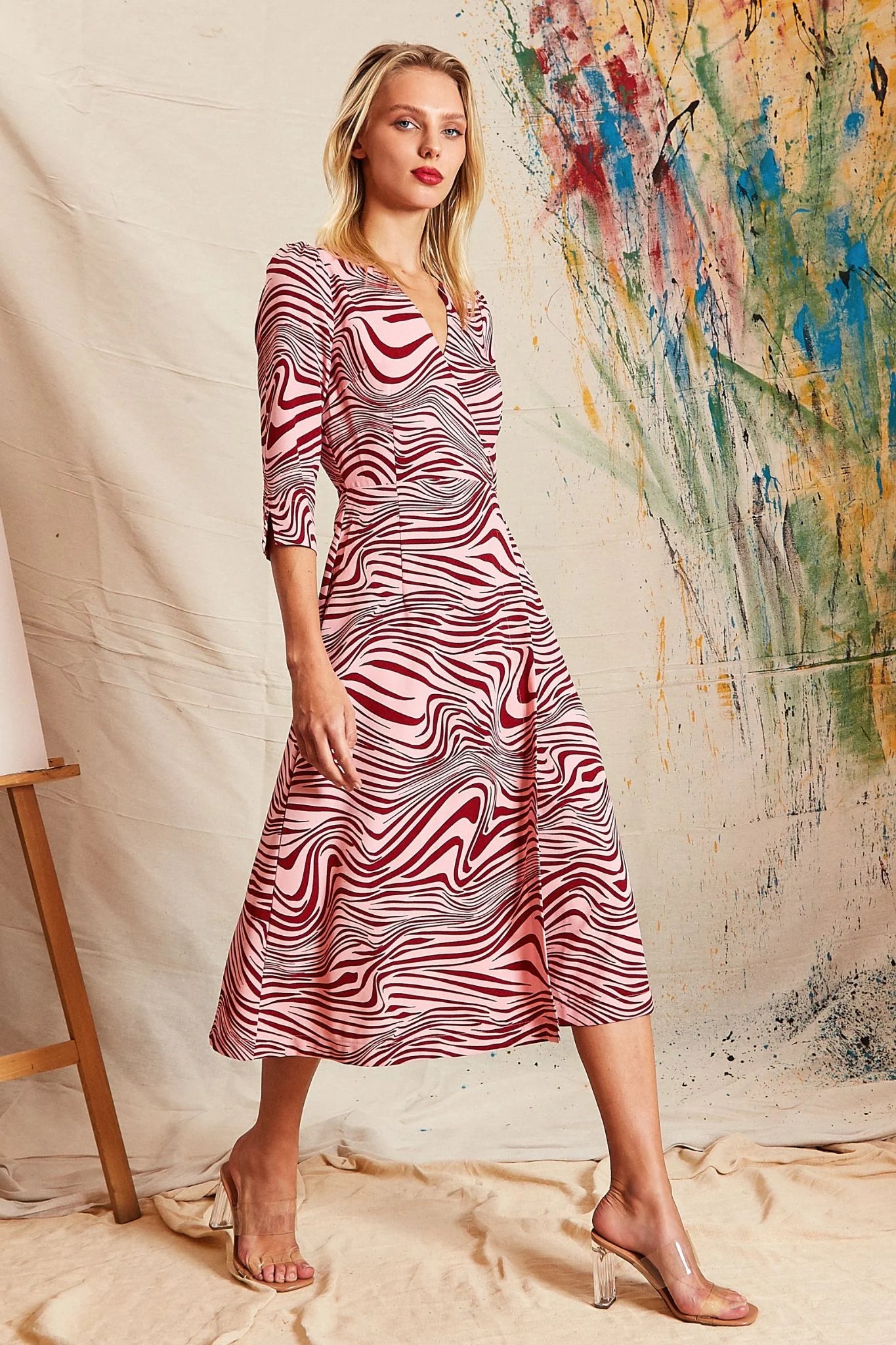 Haden Zebra Pop Print Midi Wrap Dress - Pink - PinkRed