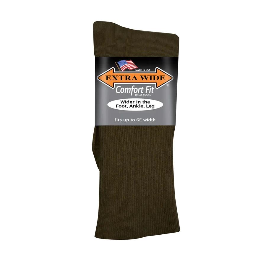 Mens Extra Wide Dress Socks, - Brown