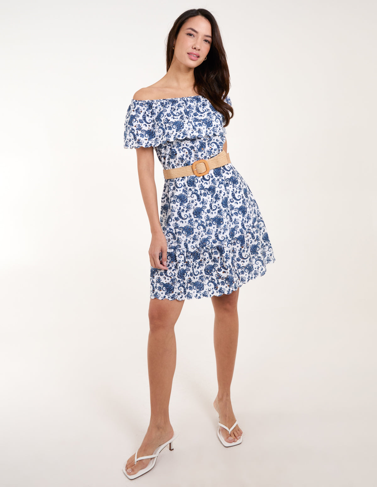 Bardot Broderie Mini Belted Dress - S NAVY