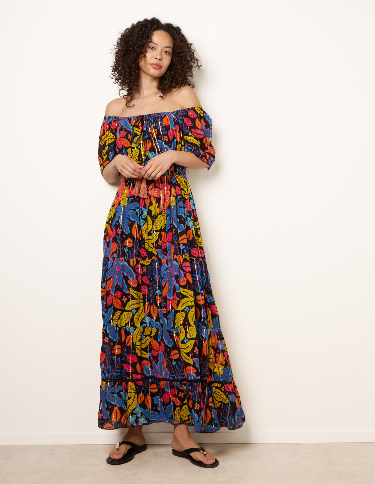 Bardot Tassel Tie Tiered Maxi Dress - S BLACK