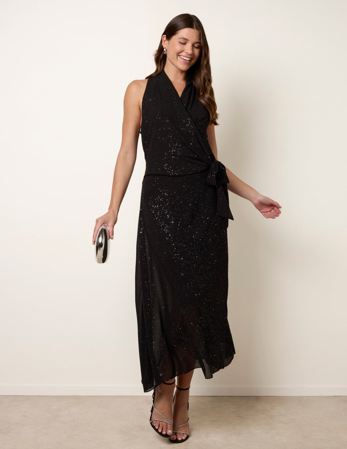 Wrap Knit Halter Shape Dress - S BLACK