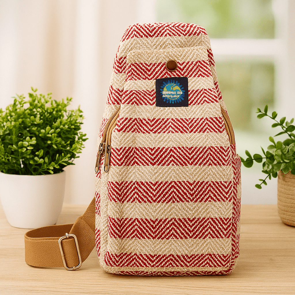 Crossbody Bag Cotton Tan and Pink
