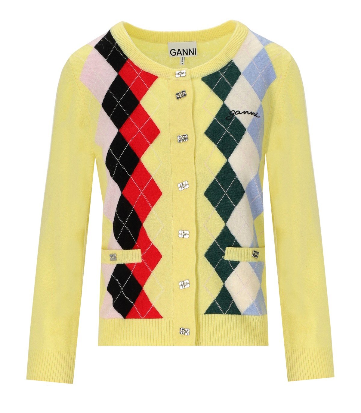 GANNI YELLOW DIAMOND CARDIGAN