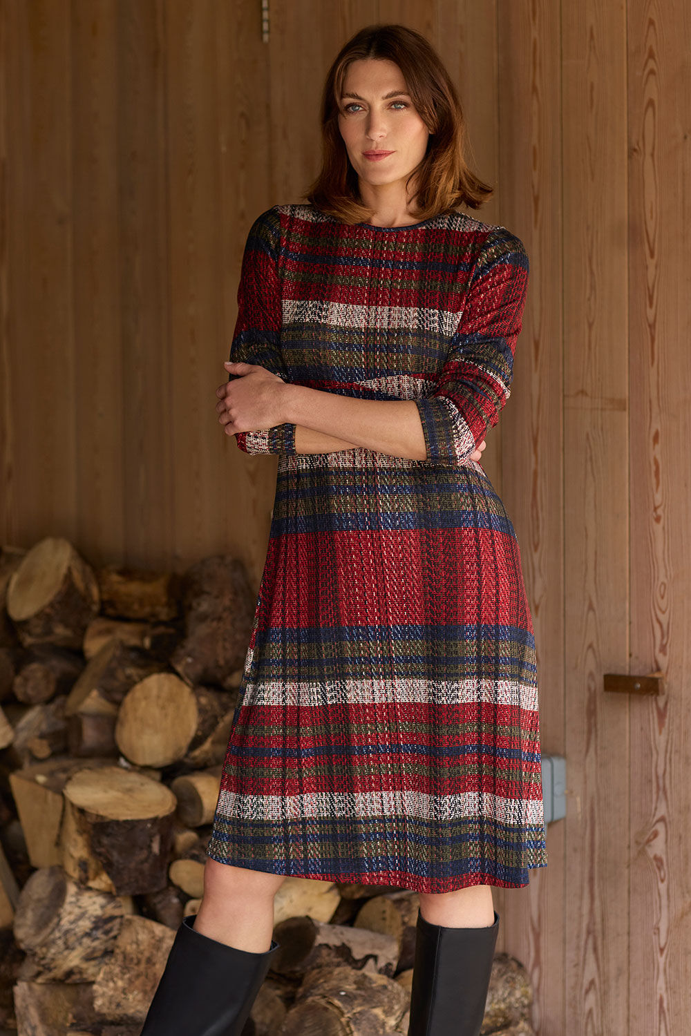 Autonomy Rednavy - Check Soft Touch Dress, Size: