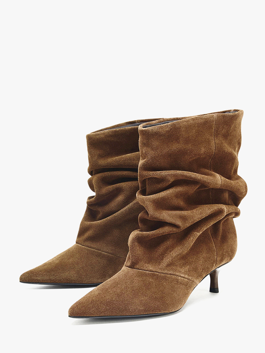 Suede Ankle Boots Pointed Toe Kitten Heel Slouch Booties
