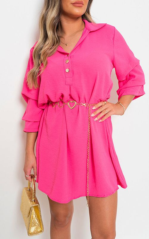 Collared Oversized Mini Dress - PInk SM