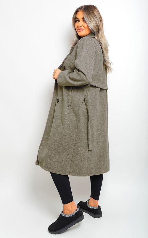Button Detail Belted Trench Coat - Grey SM