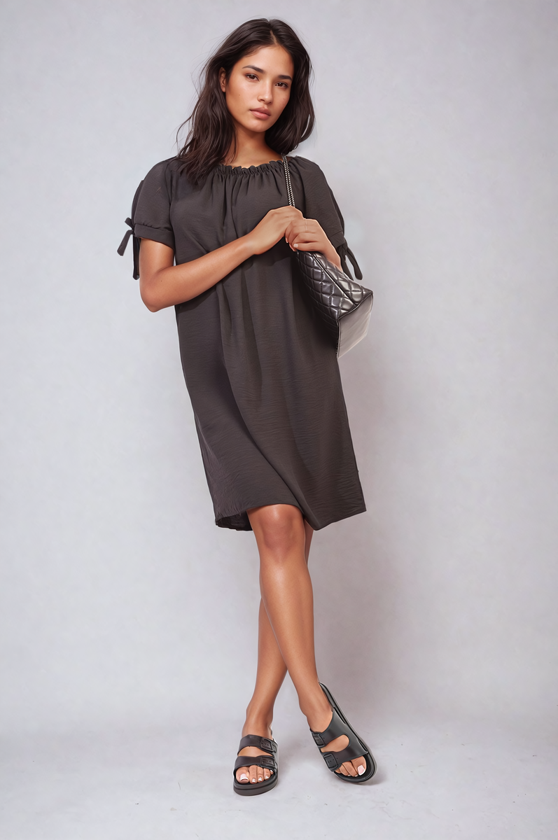 Knot Cuff Off Shoulder Mini Dress - Black SM