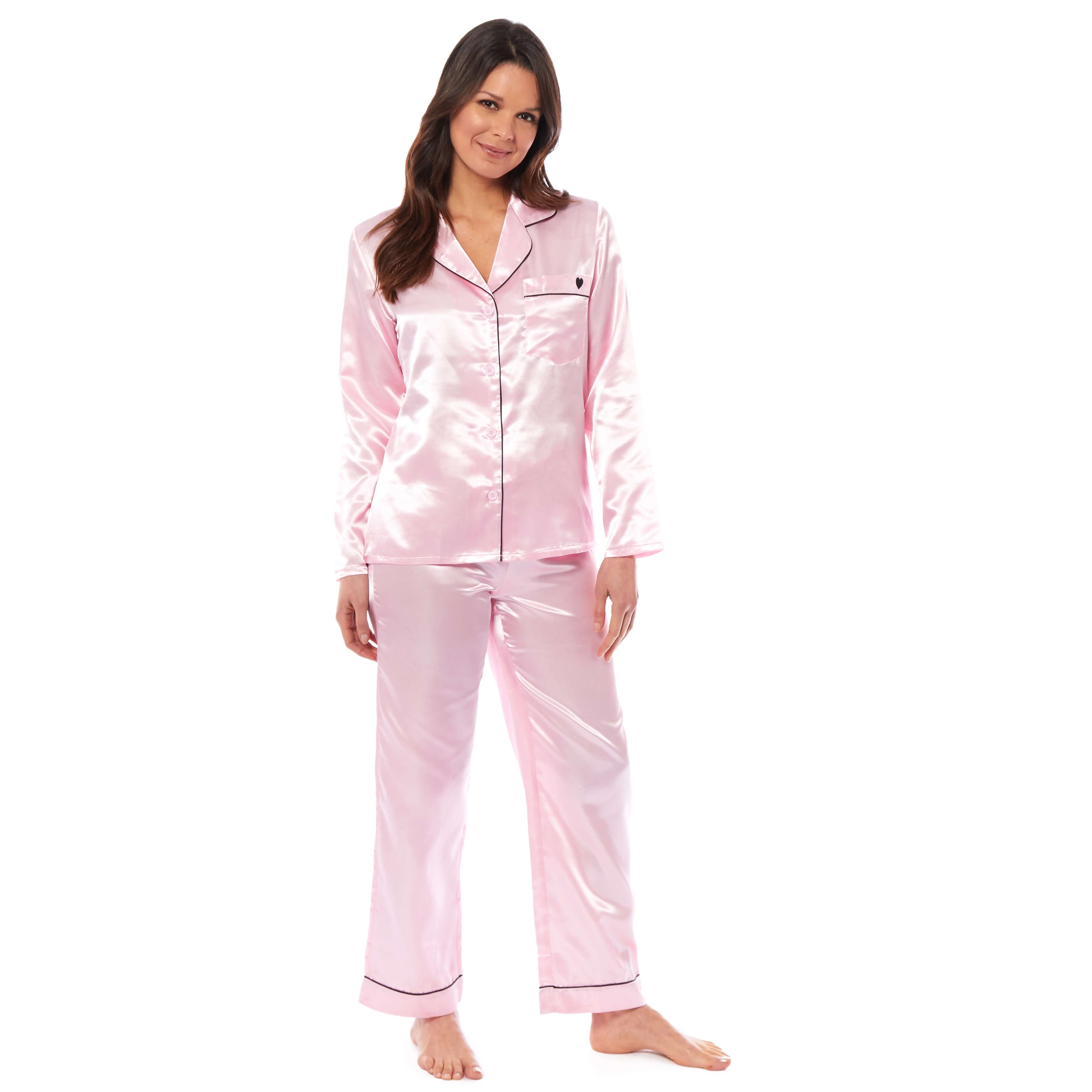 Luxurious Women's Satin Silk Long Sleeve Pyjama Set Cozy Loungewear Nightwear with Dress Shirt Collar and Loose-Fitting