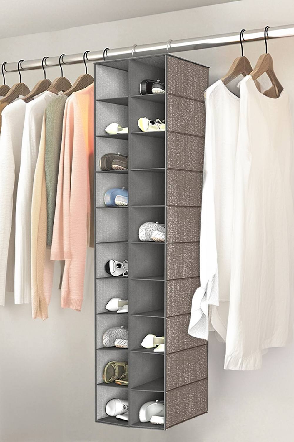 Living And Home Section Hanging Shoe Shelves -Tier Closet Organizer Storage Bag In Grey
