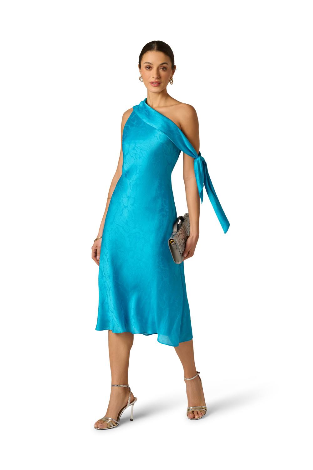 Adrianna Papell Woven Jacquard Midi Dress In Blue