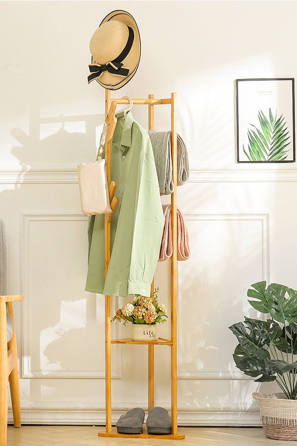 Living And Home Bamboo Clothes Rack Coat Stand Tree Garment Rack Holder For Entryway Bedroom In Brown