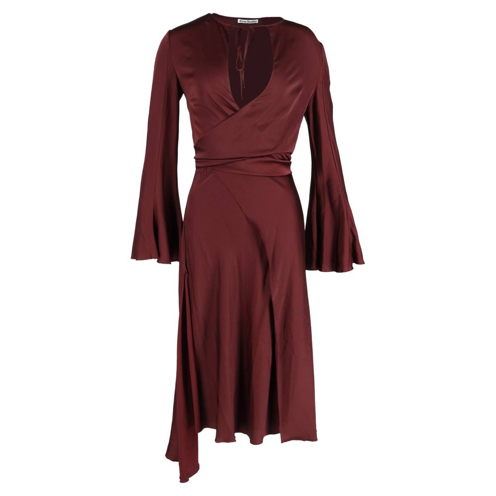 Acne Studios Preloved Long Sleeve Dress In Burgundy Satin