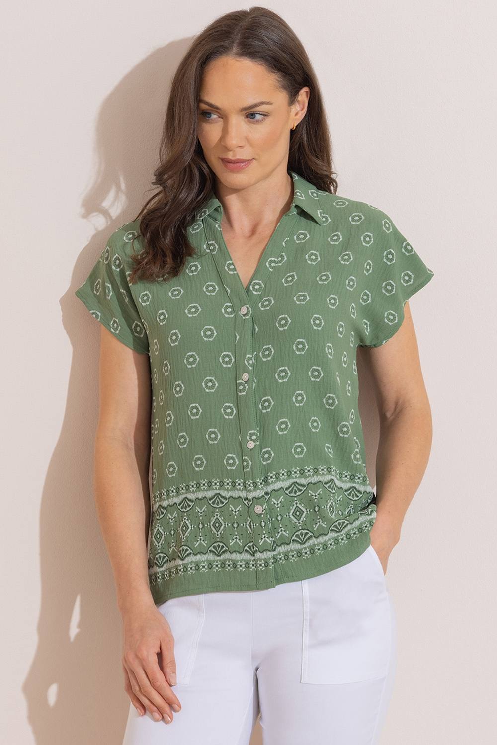 Klass. Textured Printed Blouse In Khaki