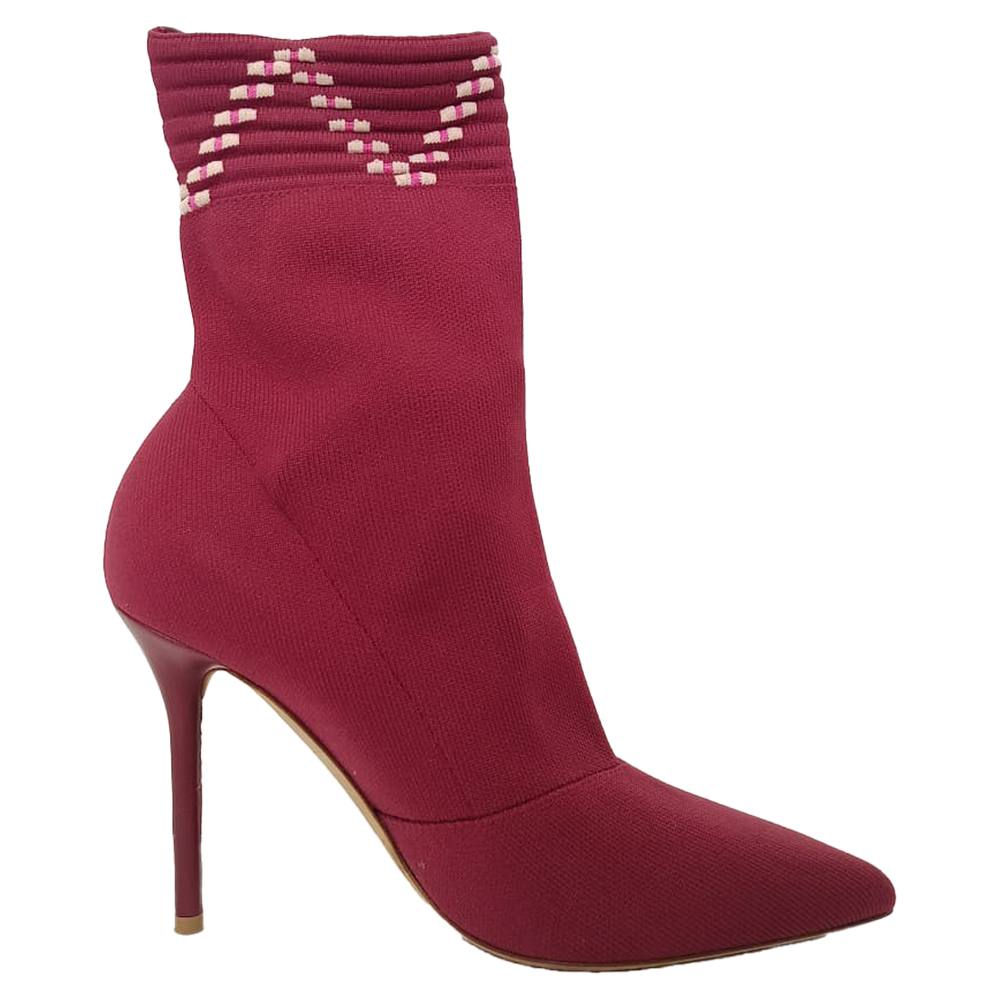 Malone Souliers Women's Preloved Mariah Ankle Boots in Burgundy Cotton