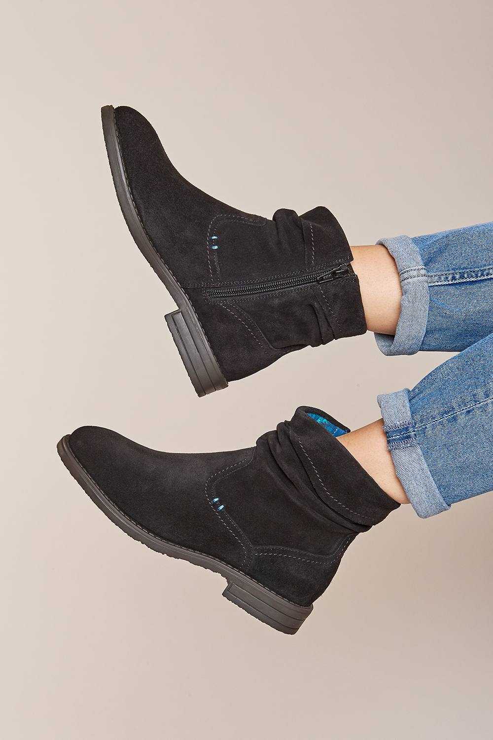 Moshulu 'pipistrelle ' Ruched Suede Pixie Ankle Boots In Black