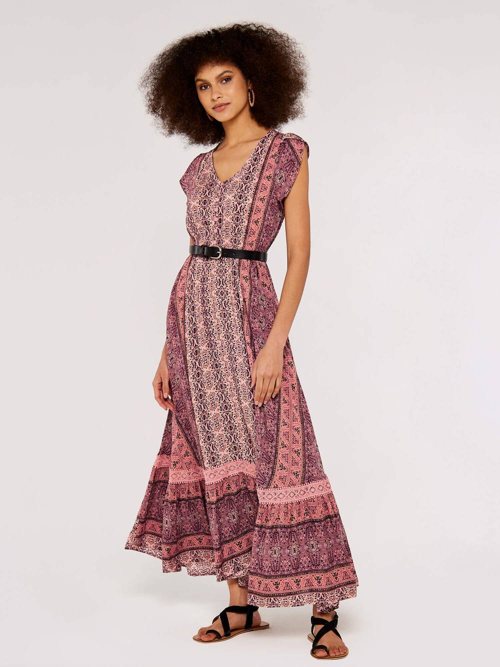 Apricot Paisley Crochet Maxi Dress In Pink