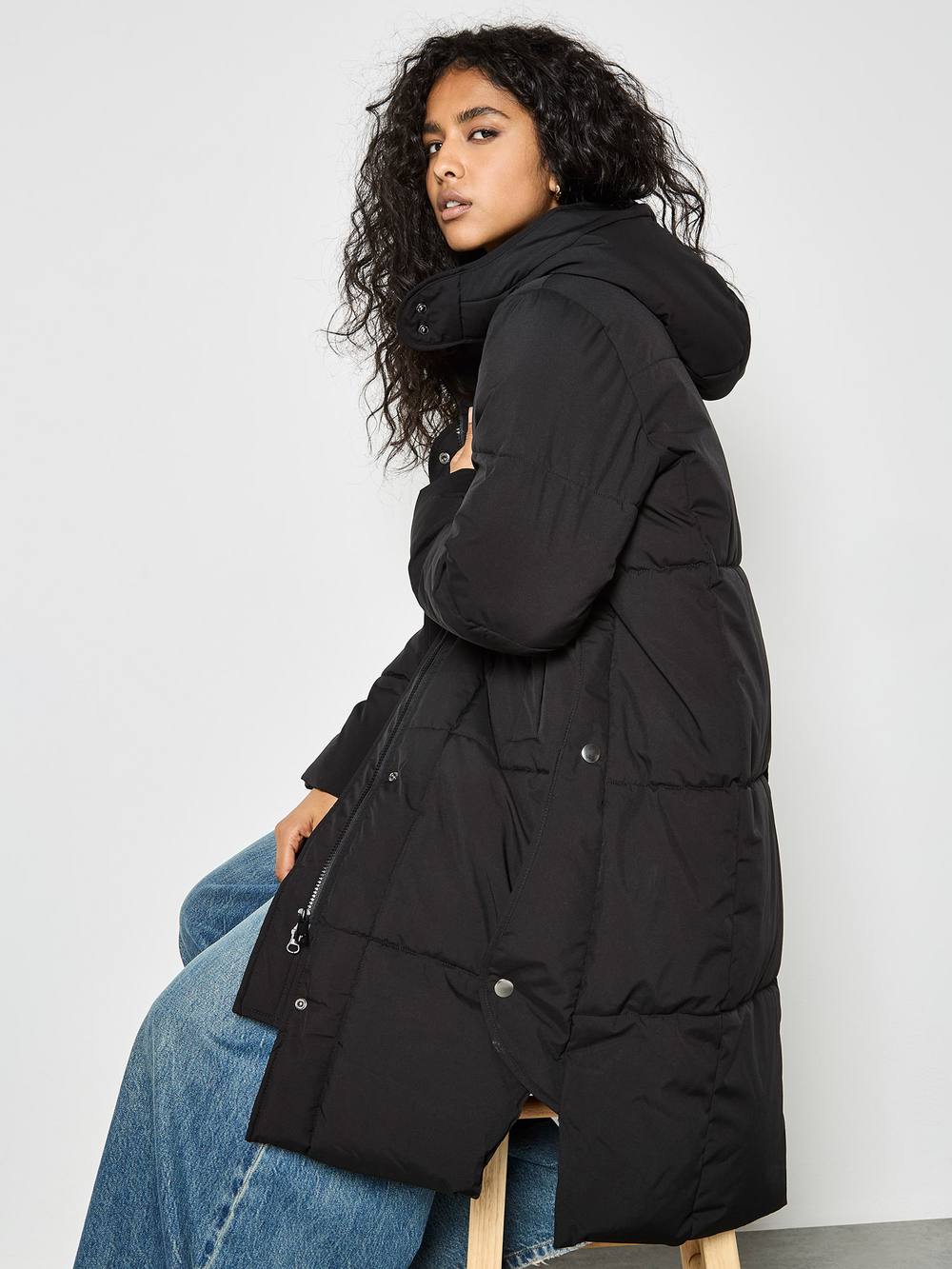 Apricot Longline Padded Puffer Coat In Black