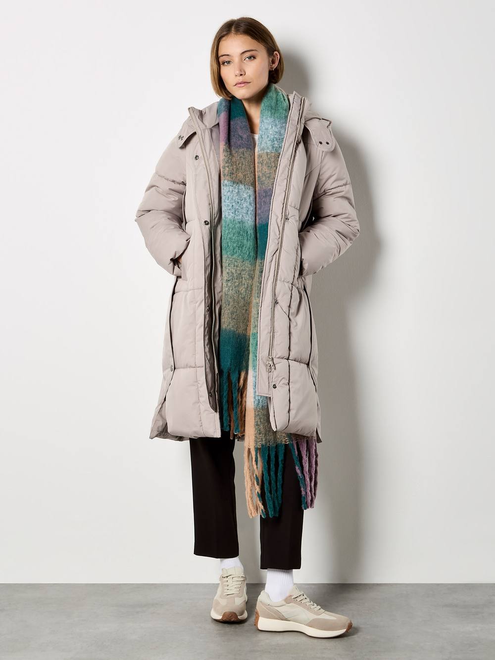 Apricot Longline Padded Puffer Coat In Cream