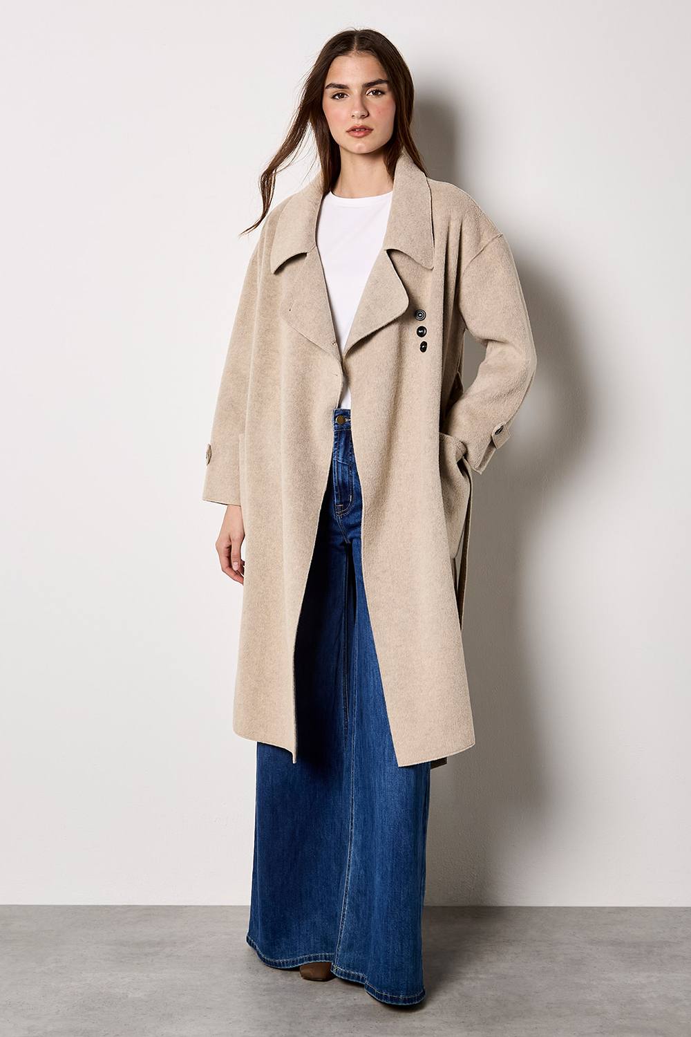Apricot Soft-Touch Long Trench Coat In Cream