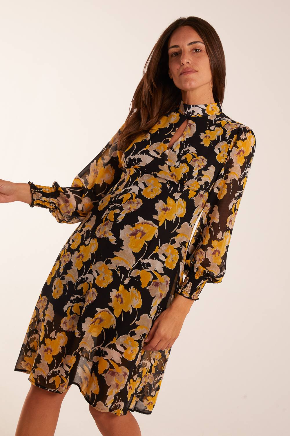Blue Vanilla Keyhole High Neck Dress