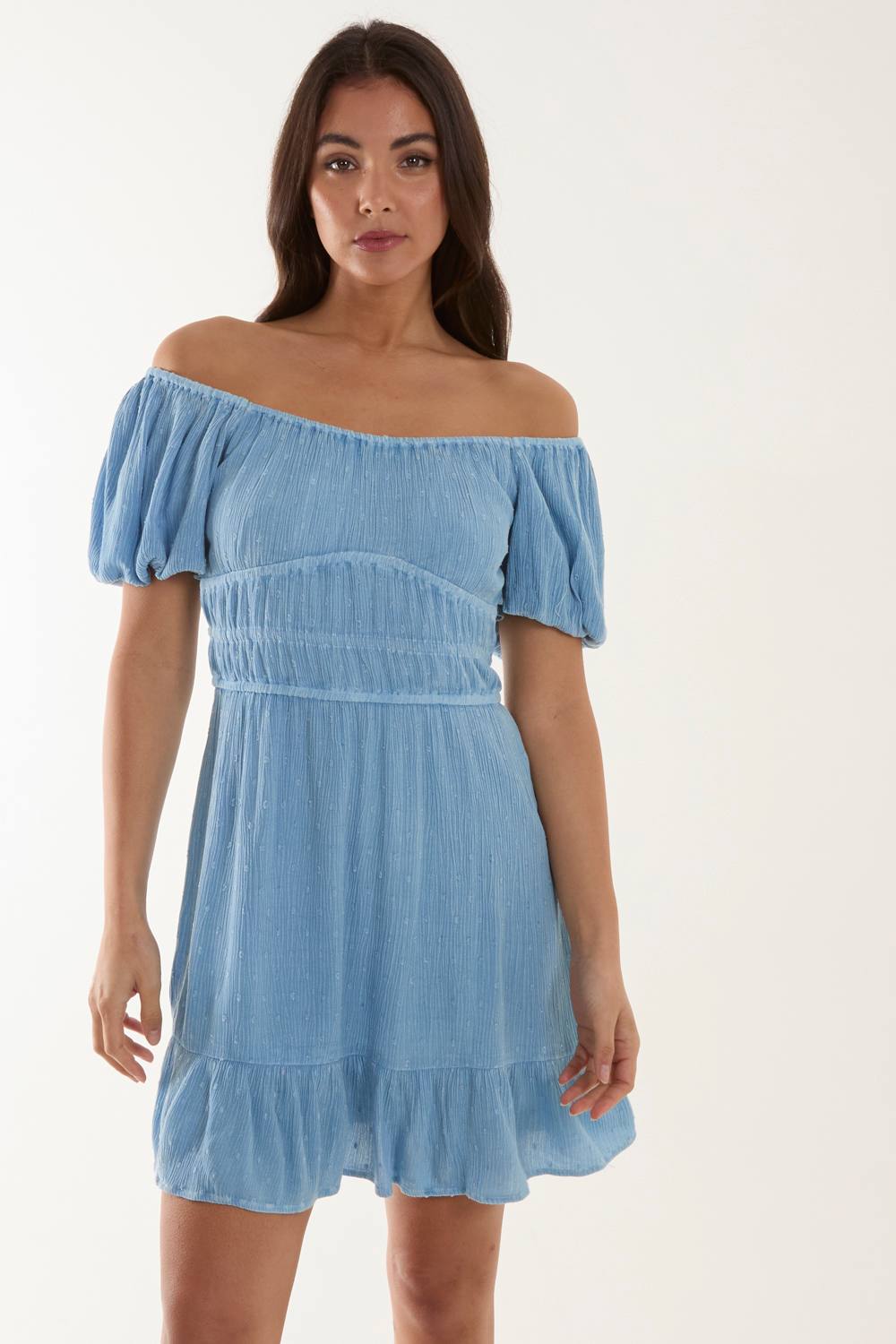 Blue Vanilla Puff Ball Mini Dress