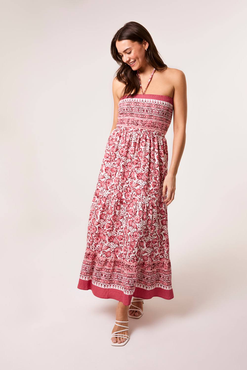 Blue Vanilla Pink Shirred Bust Bandeau Dress