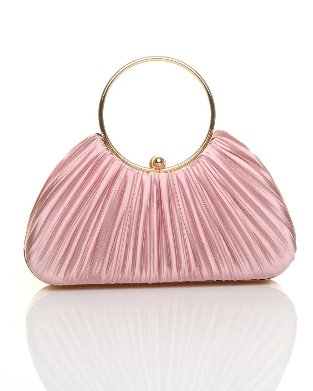 Ajvani Satin Pleated Wedding Bridal Prom Party Clutch Grab Handbag Bag In Pink