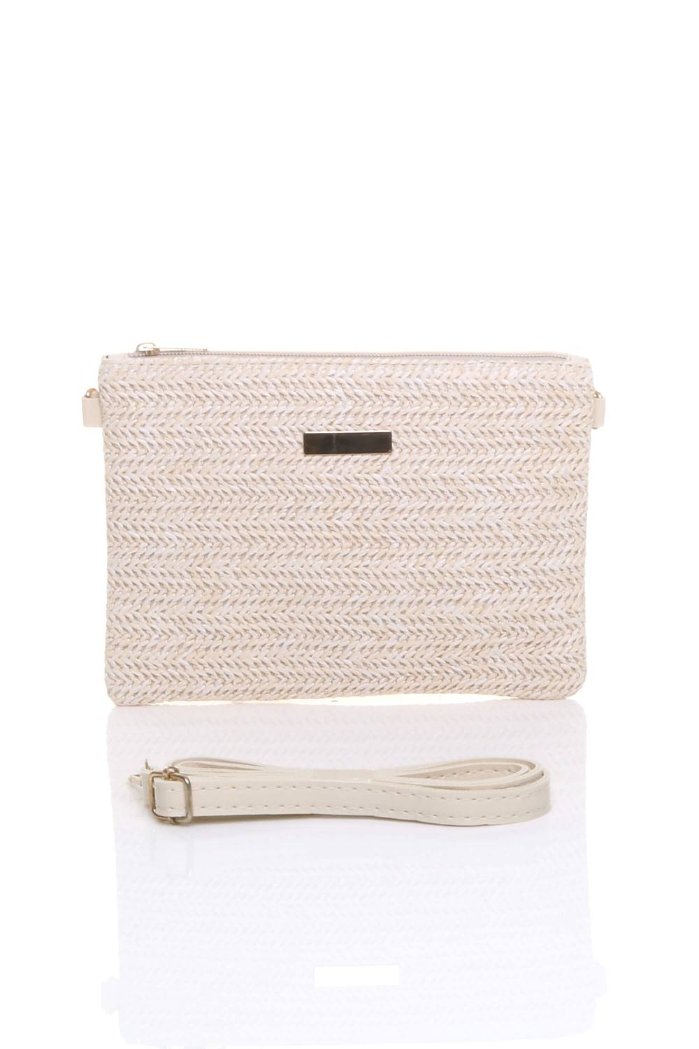 Ajvani Detachable Crossbody Strap Summer Woven Boho Clutch Bag In Beige