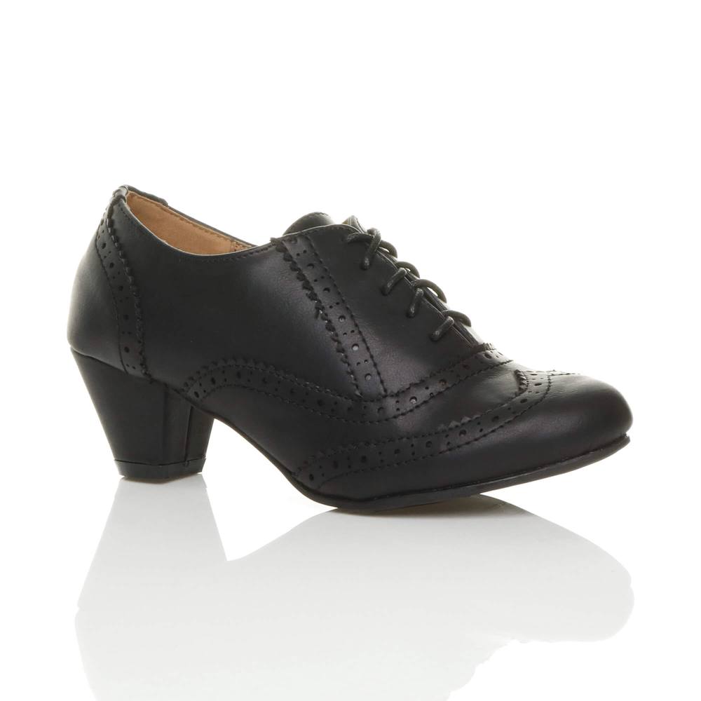 Ajvani Mid Cuban Heel Brogue Faux Leather Ankle Boots In Black