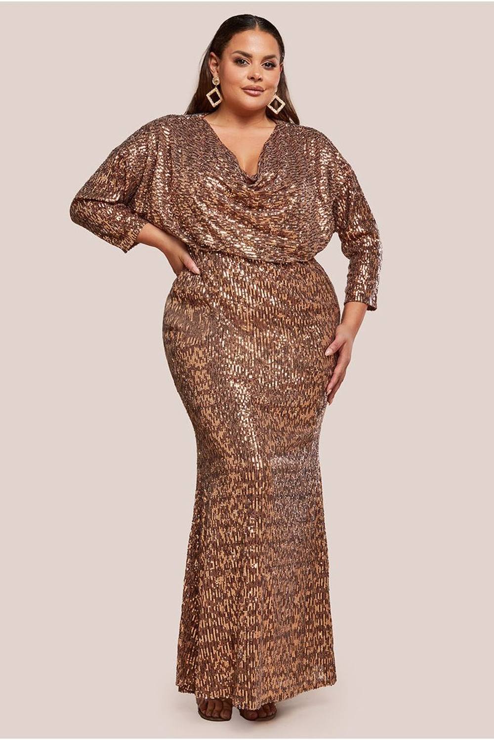 Goddiva Sequin Cowl Maxi Dress In Gold