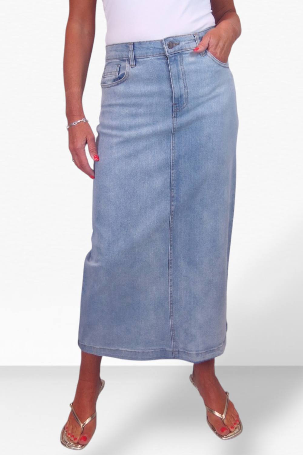 Paulo Due Denim Maxi Skirt In Pale Blue
