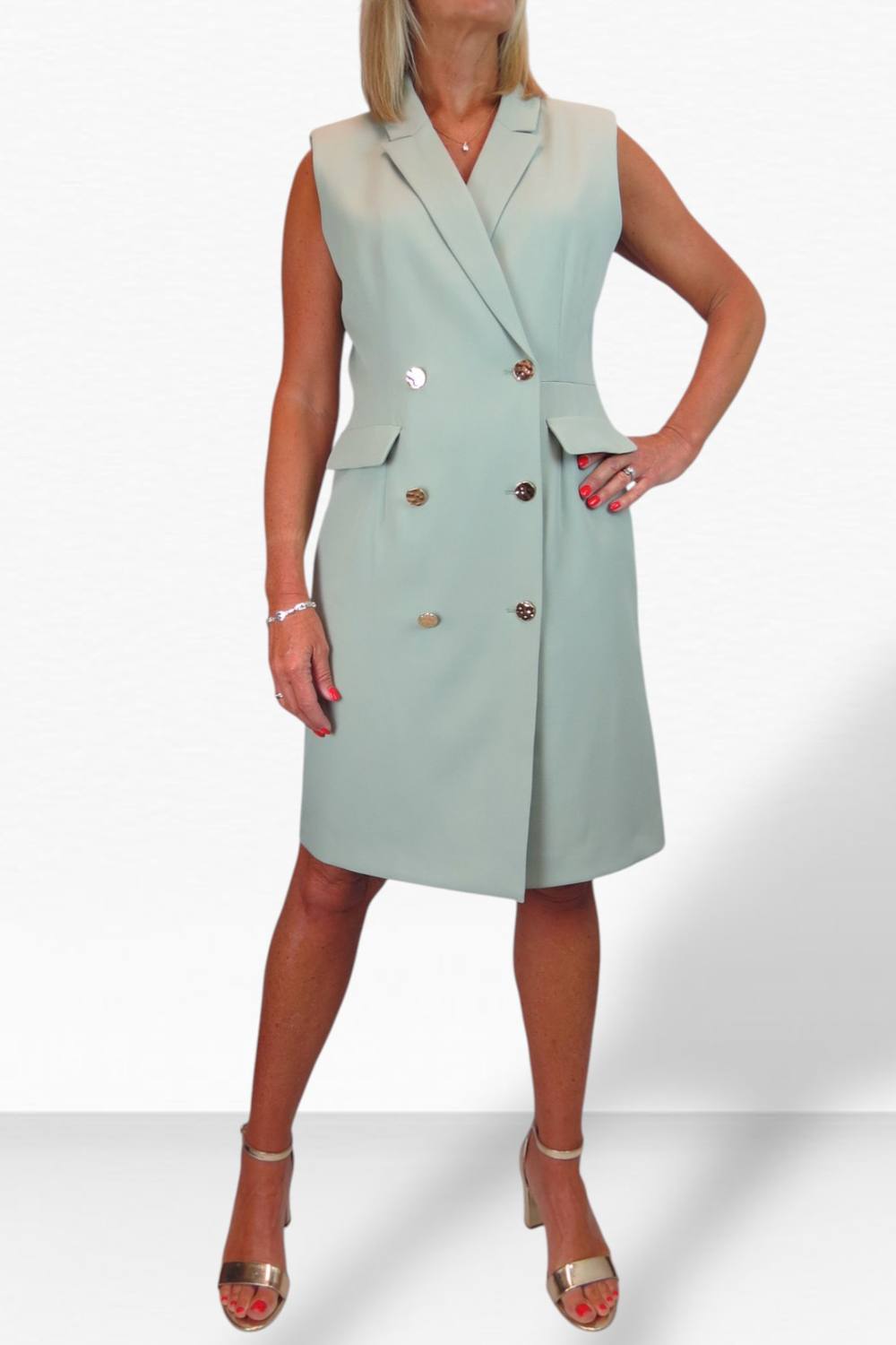 Paulo Due Sleeveless Double Breasted Blazer Dress In Light Green