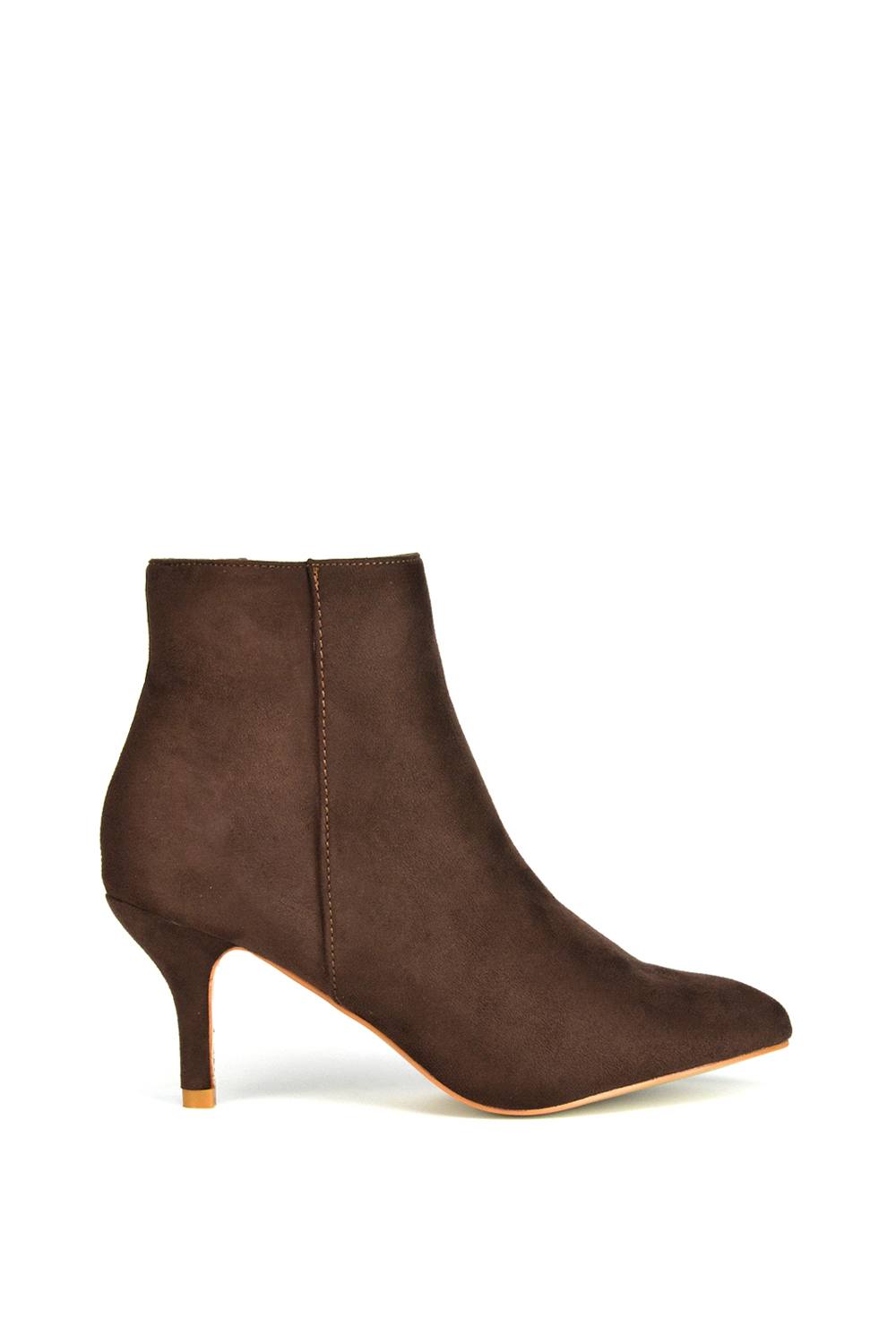 Xy London 'anastsia' Low Mid Kitten High Heel Stiletto Zip-Up Ankle Boots In Brown