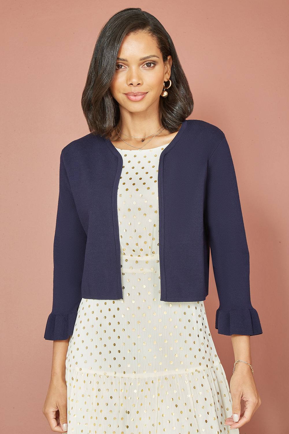 Yumi Navy Cropped Cardigan With Bell Sleeves