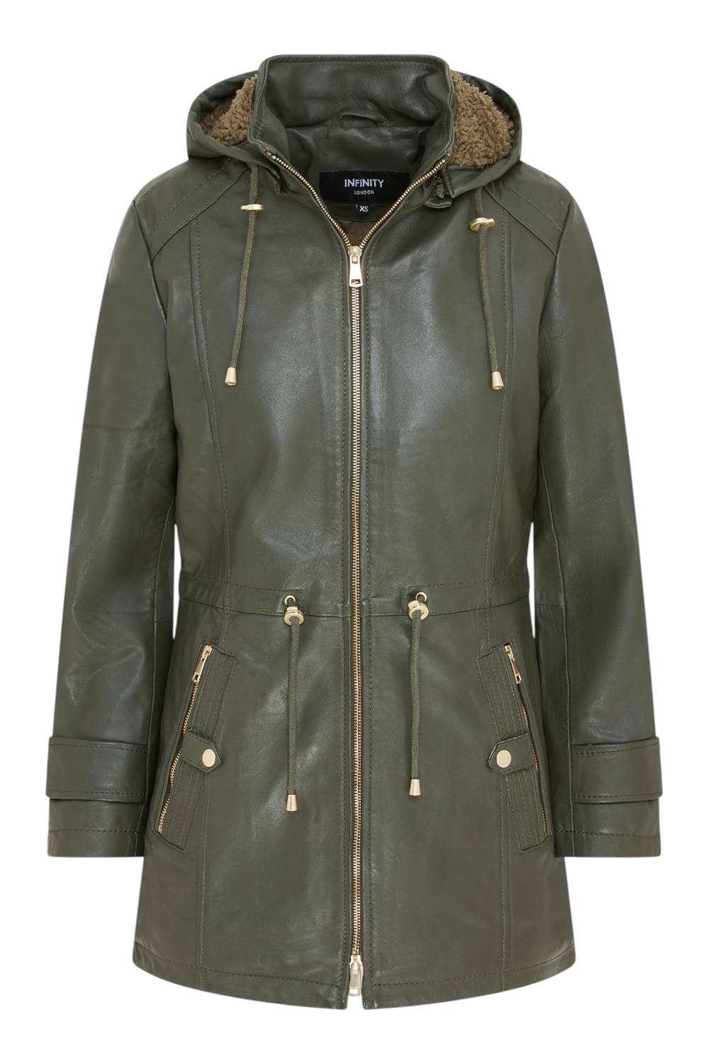 Infinity Leather Leather Parka Detachable Borg Hooded Trench Coat - Trekker In Green