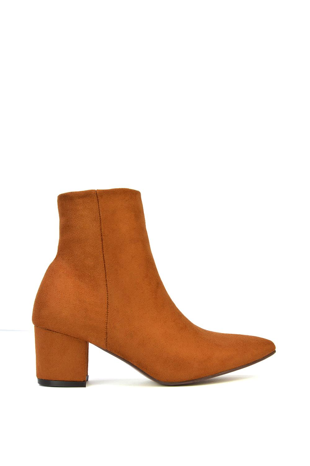 Xy London 'ayda' Pointed Toe Low Block Heel Ankle Boots In Tan