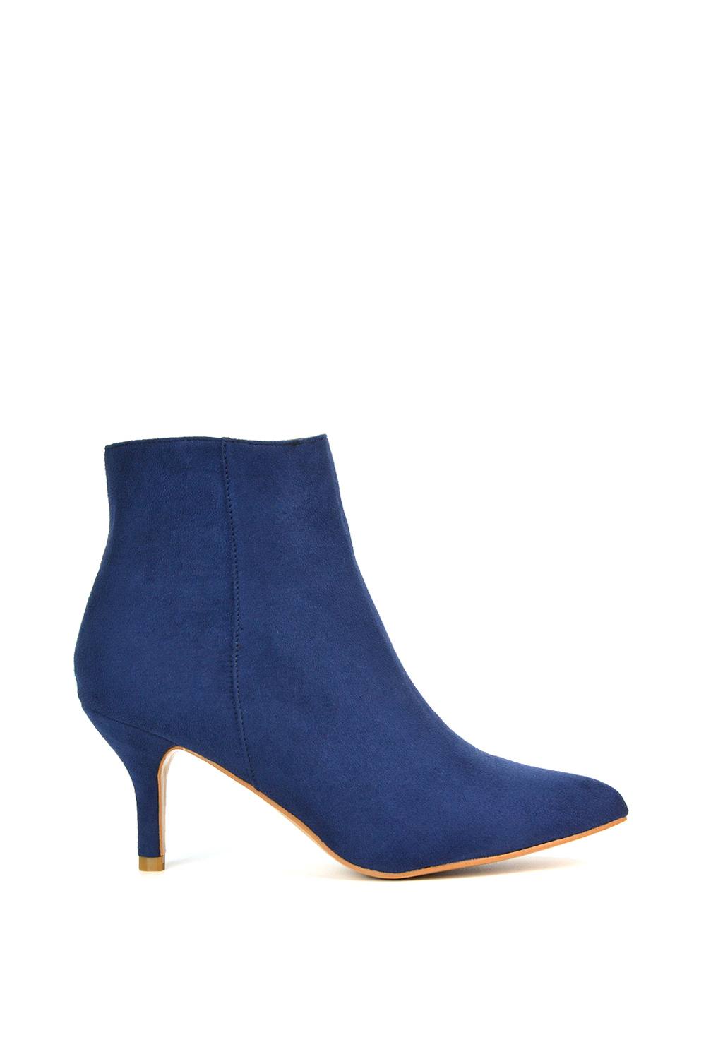 Xy London 'anastsia' Low Mid Kitten High Heel Stiletto Zip-Up Ankle Boots In Navy