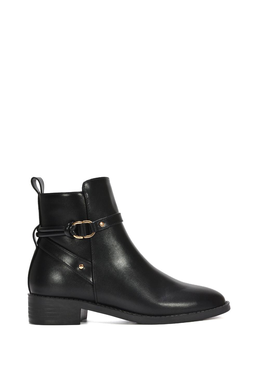 Xy London 'mollie' Ankle Boots Buckle Strap Low Heel Chelsea In Black
